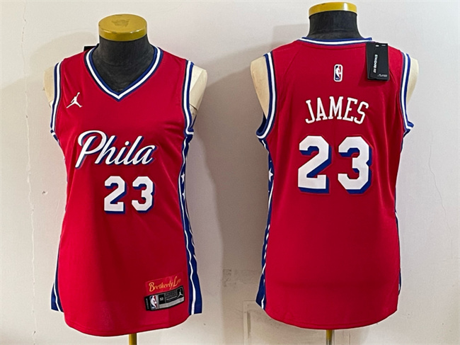 Women's Philadelphia 76ers #23 LeBron James Red 2026 Statement Edition Stitched Basketball Jersey(Run Small)